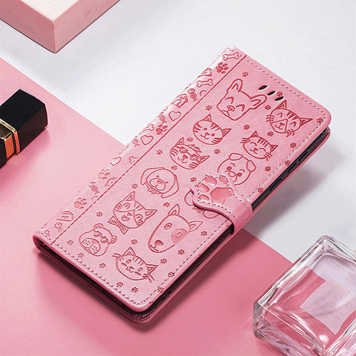 Leather Case Stands Fashionable Pattern Flip Cover Holder S05D for Huawei Honor 80 Pro Flat 5G Pink