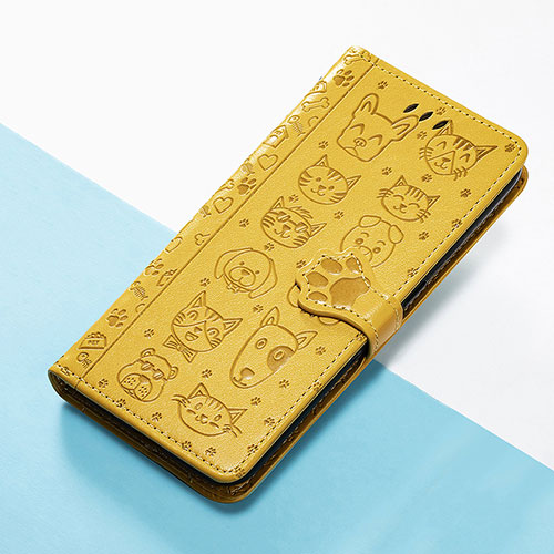 Leather Case Stands Fashionable Pattern Flip Cover Holder S05D for Huawei Nova Y70 Plus Yellow