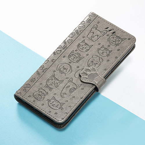 Leather Case Stands Fashionable Pattern Flip Cover Holder S05D for Motorola Moto Edge 40 5G Gray