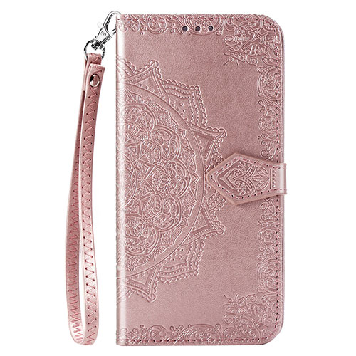 Leather Case Stands Fashionable Pattern Flip Cover Holder S05D for Samsung Galaxy M11 Rose Gold