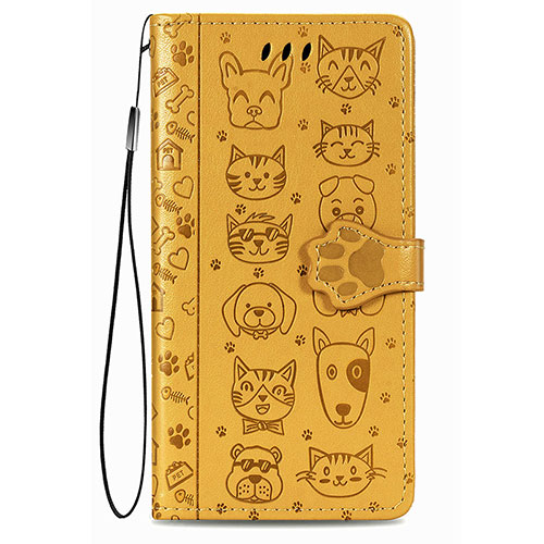 Leather Case Stands Fashionable Pattern Flip Cover Holder S05D for Samsung Galaxy S21 5G Yellow