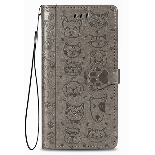 Leather Case Stands Fashionable Pattern Flip Cover Holder S05D for Samsung Galaxy S22 5G Gray