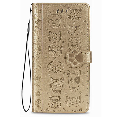 Leather Case Stands Fashionable Pattern Flip Cover Holder S05D for Samsung Galaxy S22 Plus 5G Gold