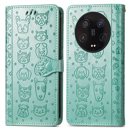 Leather Case Stands Fashionable Pattern Flip Cover Holder S05D for Xiaomi Mi 13 Ultra 5G Green