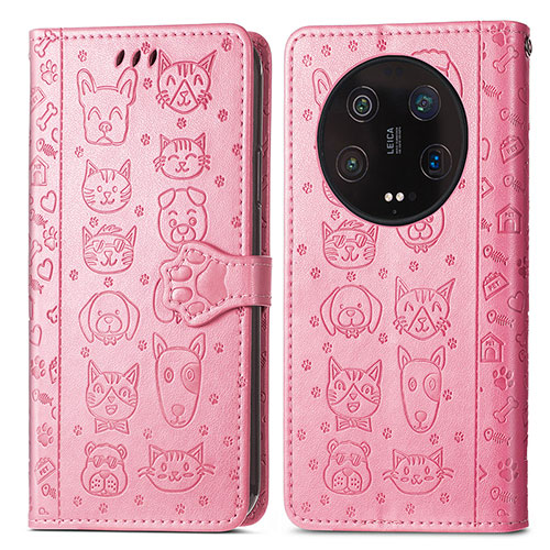 Leather Case Stands Fashionable Pattern Flip Cover Holder S05D for Xiaomi Mi 13 Ultra 5G Pink