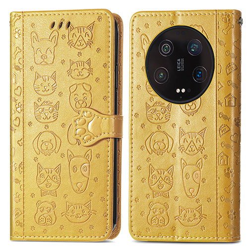 Leather Case Stands Fashionable Pattern Flip Cover Holder S05D for Xiaomi Mi 13 Ultra 5G Yellow