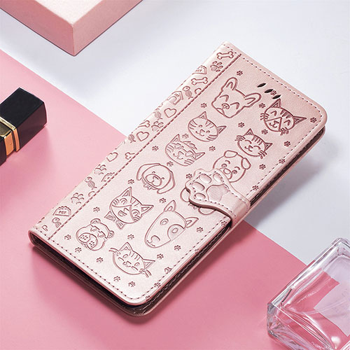 Leather Case Stands Fashionable Pattern Flip Cover Holder S05D for Xiaomi Poco C55 Rose Gold