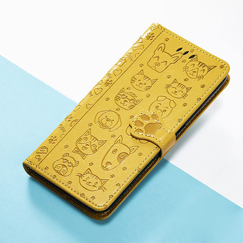 Leather Case Stands Fashionable Pattern Flip Cover Holder S05D for Xiaomi Poco F5 5G Yellow