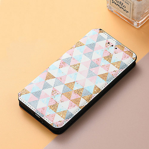 Leather Case Stands Fashionable Pattern Flip Cover Holder S06D for Google Pixel 6 Pro 5G White