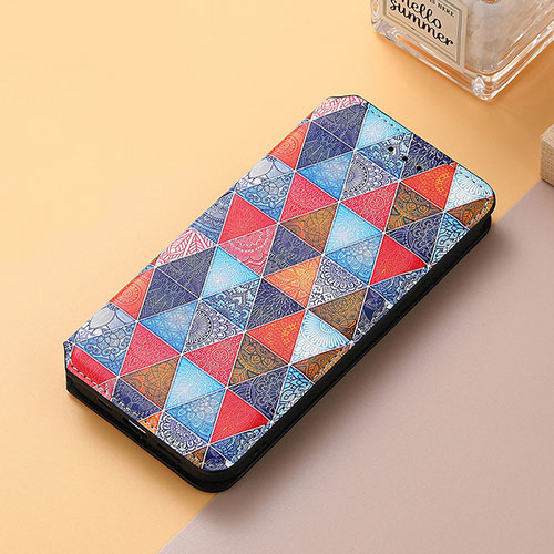 Leather Case Stands Fashionable Pattern Flip Cover Holder S06D for Huawei Honor 60 5G Brown