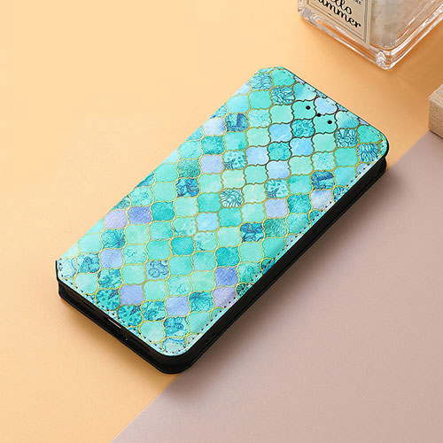 Leather Case Stands Fashionable Pattern Flip Cover Holder S06D for Huawei Honor 60 Pro 5G Green