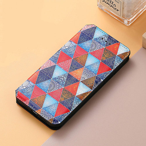 Leather Case Stands Fashionable Pattern Flip Cover Holder S06D for Huawei Honor 60 SE 5G Brown