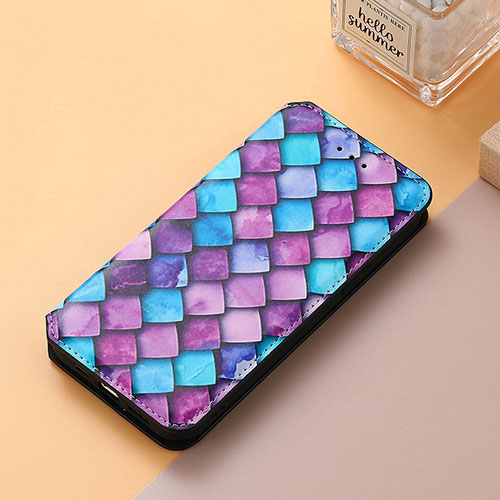 Leather Case Stands Fashionable Pattern Flip Cover Holder S06D for Huawei Honor 70 5G Purple