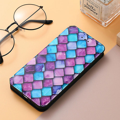 Leather Case Stands Fashionable Pattern Flip Cover Holder S06D for Huawei Honor 80 5G Purple