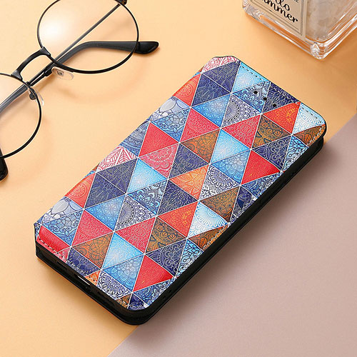 Leather Case Stands Fashionable Pattern Flip Cover Holder S06D for Huawei Honor 80 SE 5G Brown