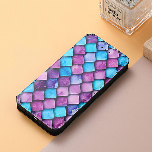 Leather Case Stands Fashionable Pattern Flip Cover Holder S06D for Huawei Honor Magic3 5G Purple