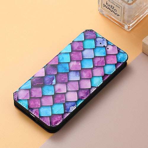 Leather Case Stands Fashionable Pattern Flip Cover Holder S06D for Huawei Honor Magic3 Pro 5G Purple