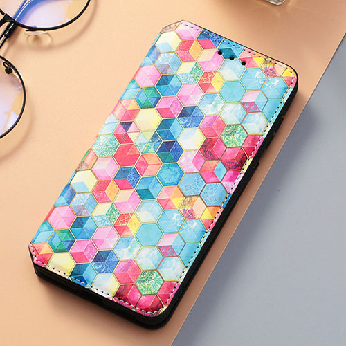 Leather Case Stands Fashionable Pattern Flip Cover Holder S06D for Samsung Galaxy S21 FE 5G Colorful