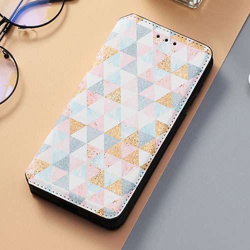 Leather Case Stands Fashionable Pattern Flip Cover Holder S06D for Samsung Galaxy S24 5G White