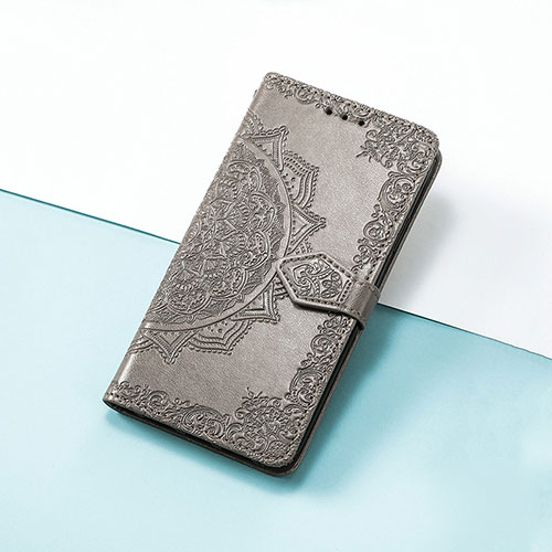 Leather Case Stands Fashionable Pattern Flip Cover Holder S07D for Huawei Enjoy 50 Pro Gray