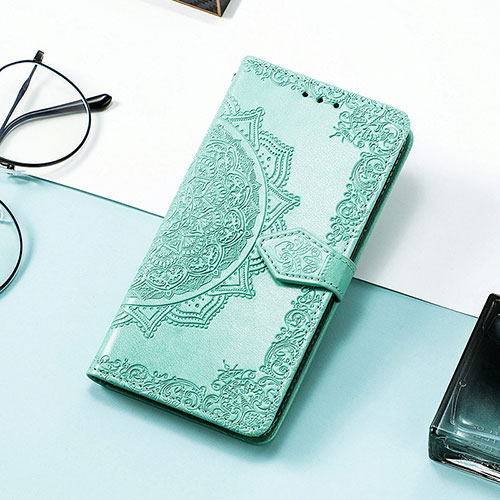 Leather Case Stands Fashionable Pattern Flip Cover Holder S07D for Huawei Honor 60 SE 5G Green