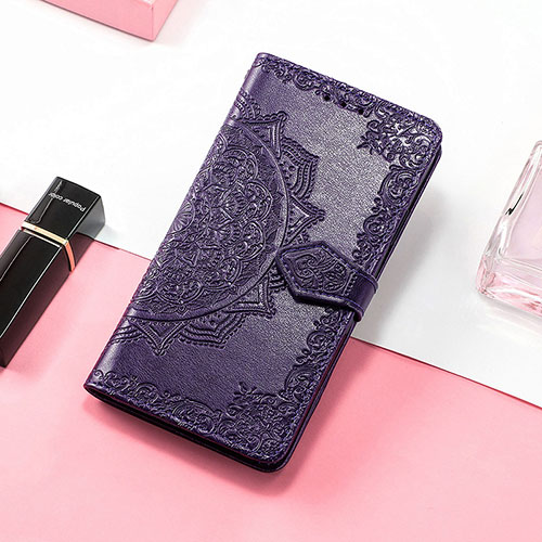 Leather Case Stands Fashionable Pattern Flip Cover Holder S07D for Huawei Honor 60 SE 5G Purple