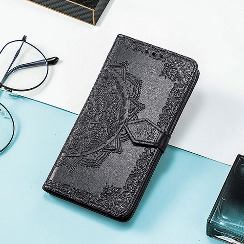 Leather Case Stands Fashionable Pattern Flip Cover Holder S07D for Huawei Honor Magic4 Pro 5G Black