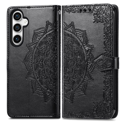 Leather Case Stands Fashionable Pattern Flip Cover Holder S07D for Samsung Galaxy S21 FE 5G Black