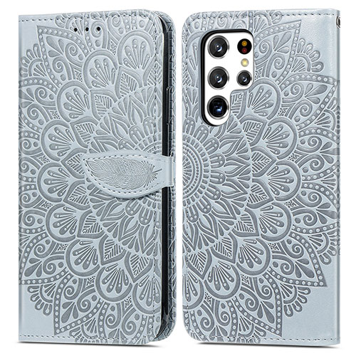 Leather Case Stands Fashionable Pattern Flip Cover Holder S07D for Samsung Galaxy S21 Ultra 5G Gray