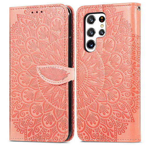 Leather Case Stands Fashionable Pattern Flip Cover Holder S07D for Samsung Galaxy S21 Ultra 5G Orange