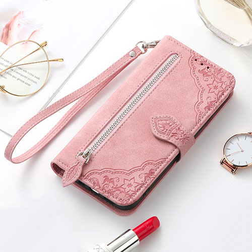 Leather Case Stands Fashionable Pattern Flip Cover Holder S07D for Samsung Galaxy S24 5G Rose Gold