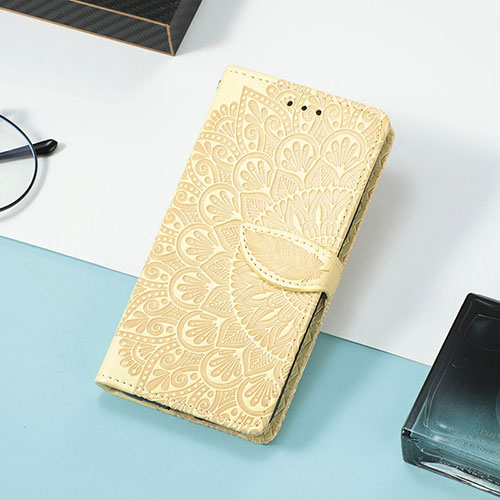 Leather Case Stands Fashionable Pattern Flip Cover Holder S08D for Huawei Honor 60 5G Yellow