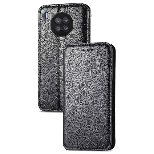 Leather Case Stands Fashionable Pattern Flip Cover Holder S09D for Huawei Honor 50 Lite Black