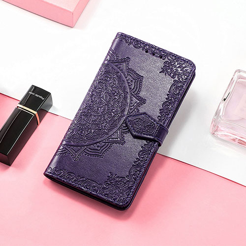 Leather Case Stands Fashionable Pattern Flip Cover Holder S09D for Huawei Honor 60 5G Purple