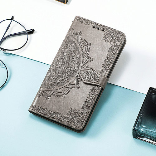 Leather Case Stands Fashionable Pattern Flip Cover Holder S09D for Huawei Honor 60 Pro 5G Gray