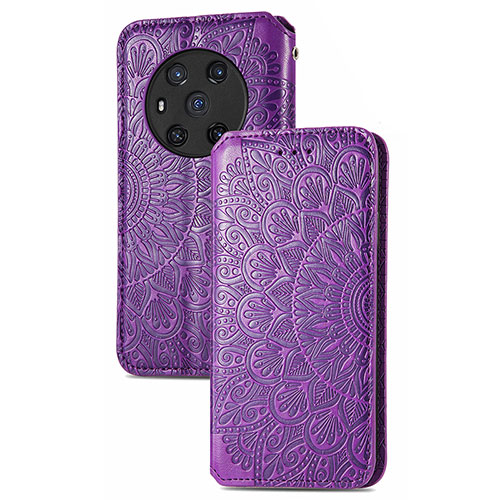 Leather Case Stands Fashionable Pattern Flip Cover Holder S09D for Huawei Honor Magic3 5G Purple