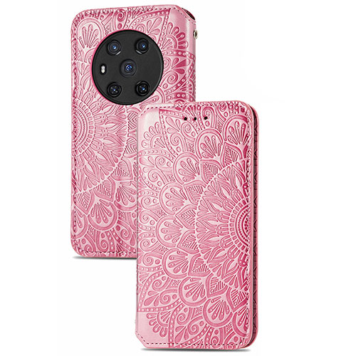 Leather Case Stands Fashionable Pattern Flip Cover Holder S09D for Huawei Honor Magic3 5G Rose Gold