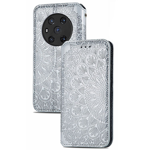 Leather Case Stands Fashionable Pattern Flip Cover Holder S09D for Huawei Honor Magic3 5G Silver