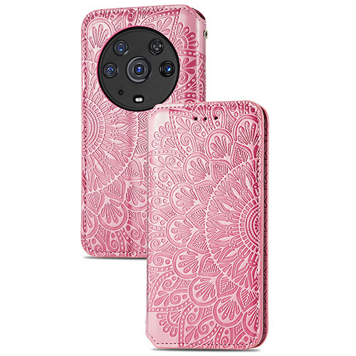 Leather Case Stands Fashionable Pattern Flip Cover Holder S09D for Huawei Honor Magic3 Pro 5G Rose Gold