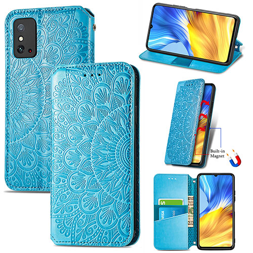 Leather Case Stands Fashionable Pattern Flip Cover Holder S09D for Huawei Honor X10 Max 5G Blue