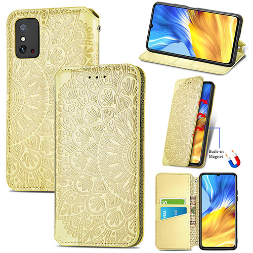 Leather Case Stands Fashionable Pattern Flip Cover Holder S09D for Huawei Honor X10 Max 5G Gold