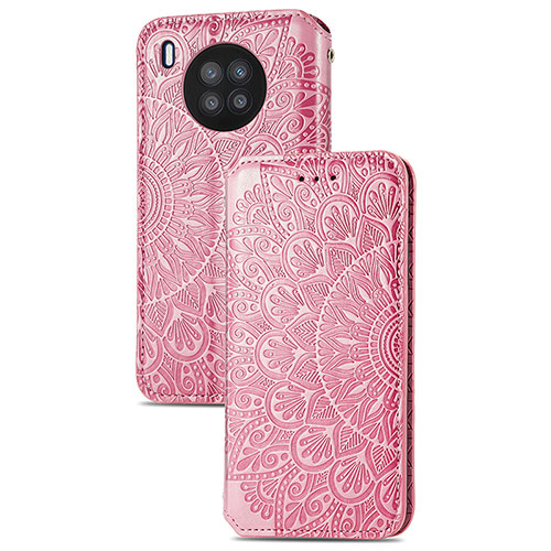 Leather Case Stands Fashionable Pattern Flip Cover Holder S09D for Huawei Nova 8i Rose Gold