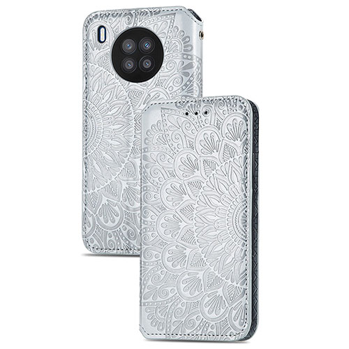 Leather Case Stands Fashionable Pattern Flip Cover Holder S09D for Huawei Nova 8i Silver