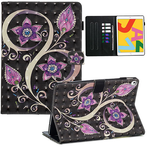 Leather Case Stands Fashionable Pattern Flip Cover Holder Y01B for Apple iPad 10.2 (2019) Black