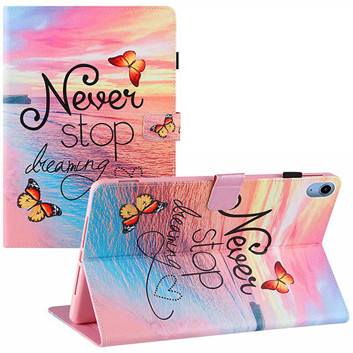 Leather Case Stands Fashionable Pattern Flip Cover Holder Y01B for Apple iPad 10.9 (2022) Pink