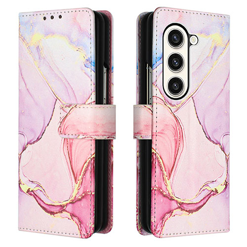 Leather Case Stands Fashionable Pattern Flip Cover Holder Y01B for Samsung Galaxy Z Fold5 5G Pink