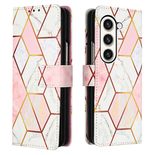 Leather Case Stands Fashionable Pattern Flip Cover Holder Y01B for Samsung Galaxy Z Fold5 5G White