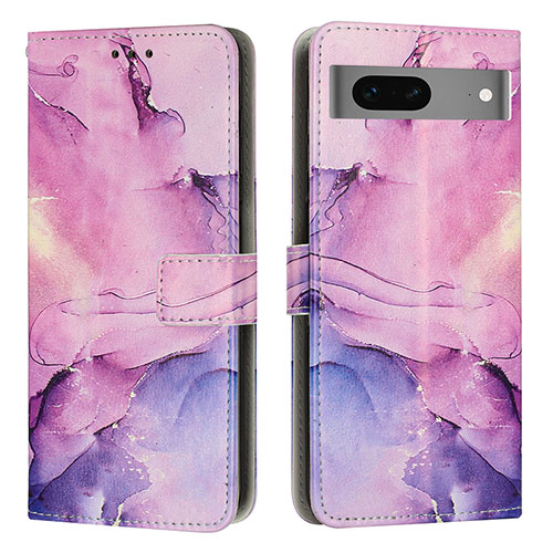 Leather Case Stands Fashionable Pattern Flip Cover Holder Y01X for Google Pixel 7 5G Purple