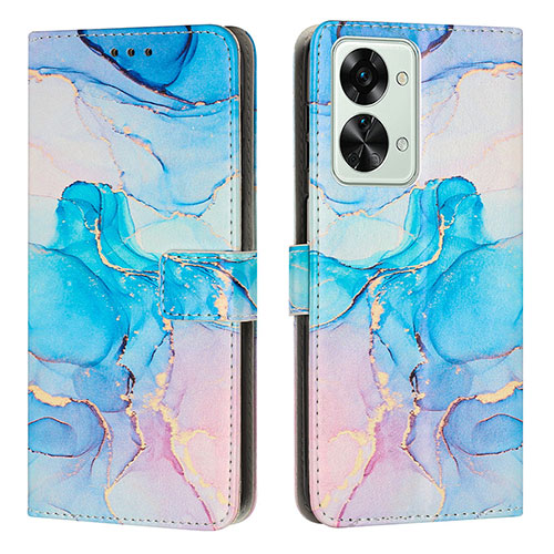 Leather Case Stands Fashionable Pattern Flip Cover Holder Y01X for OnePlus Nord 2T 5G Sky Blue