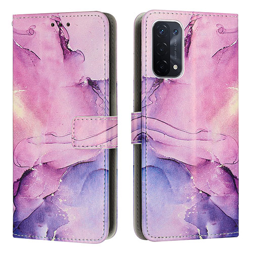 Leather Case Stands Fashionable Pattern Flip Cover Holder Y01X for Oppo A54 5G Purple